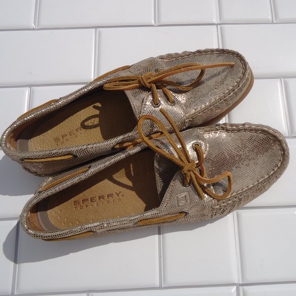 Sperry Women's Sneakers in Shimmering Gold and Tan - Picture 11 of 12